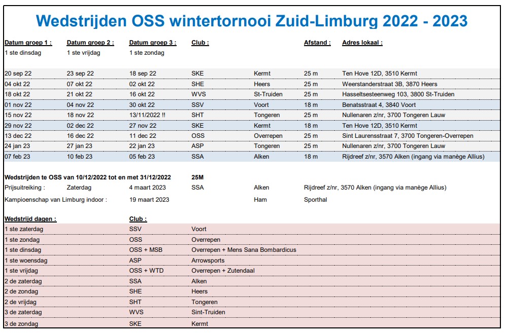 Kalender Wintertornooi Zuid-Limburg